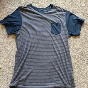 RVCA Men's Striped Gray and Blue T-Shirt